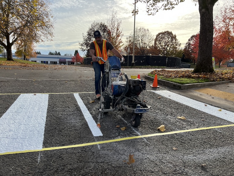Freshly striped commercial parking lot